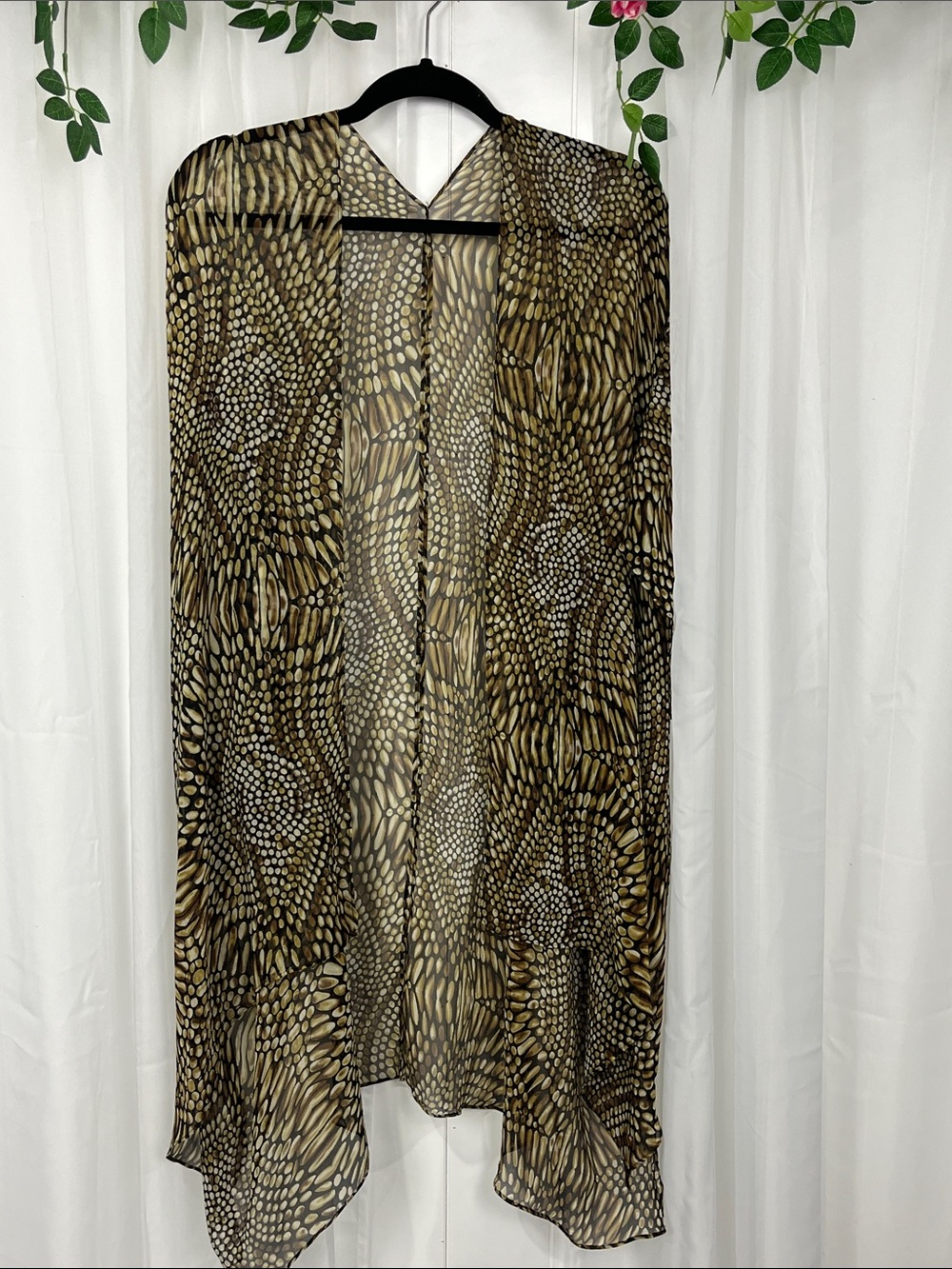 Cocoon House Womens Kimono OS Brown/Black Cream Animal Print 100% Silk Elegant